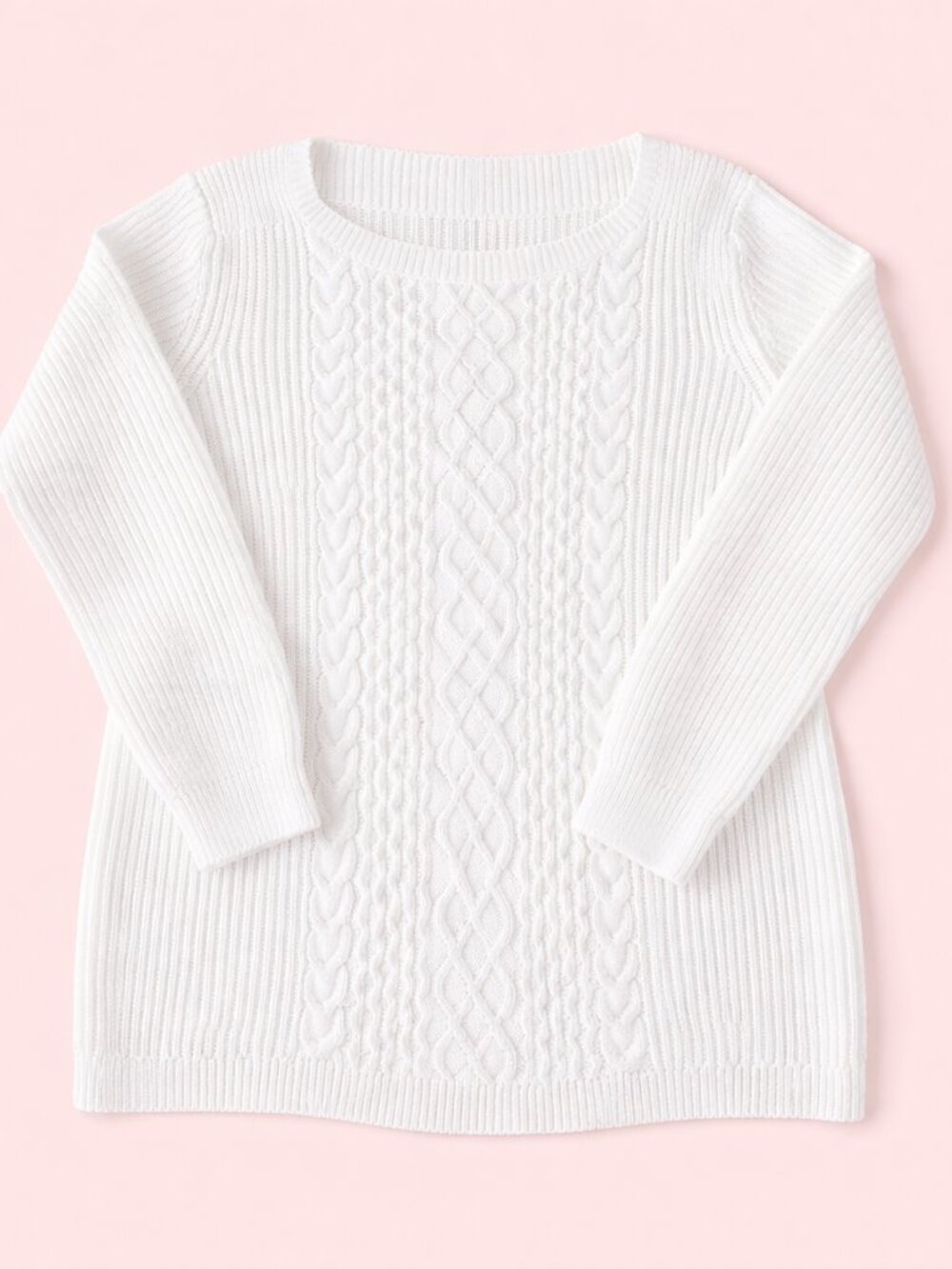 Tommy Hilfiger Y2K White Cable Knit Sweater, Size Large
